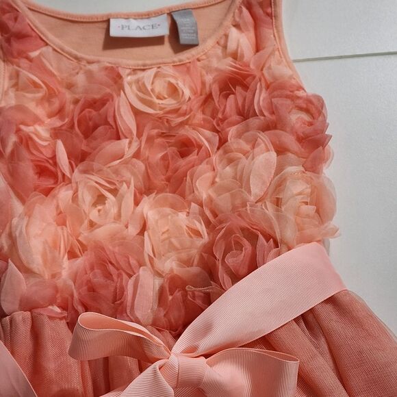 Girls Peach Roses Floral Formal Elegant Dress, Cardigan, & Headband Set Size 5/6 - Picture 10 of 16